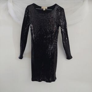 Michael Kors Black Sequin Mini Dress Long Sleeve Sparkly Cocktail Party Evening
